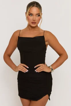 Rebellious Fashion Black Strappy Tie Back Mini Dress - Misty