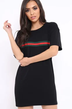 Rebellious Fashion Black Stripe Front T Shirt Dress - Kamden
