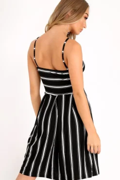 Rebellious Fashion Black Stripe Multi Strap Skater Dress - Kadince