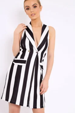 Rebellious Fashion Black Stripe Sleeveless Dress - Cing