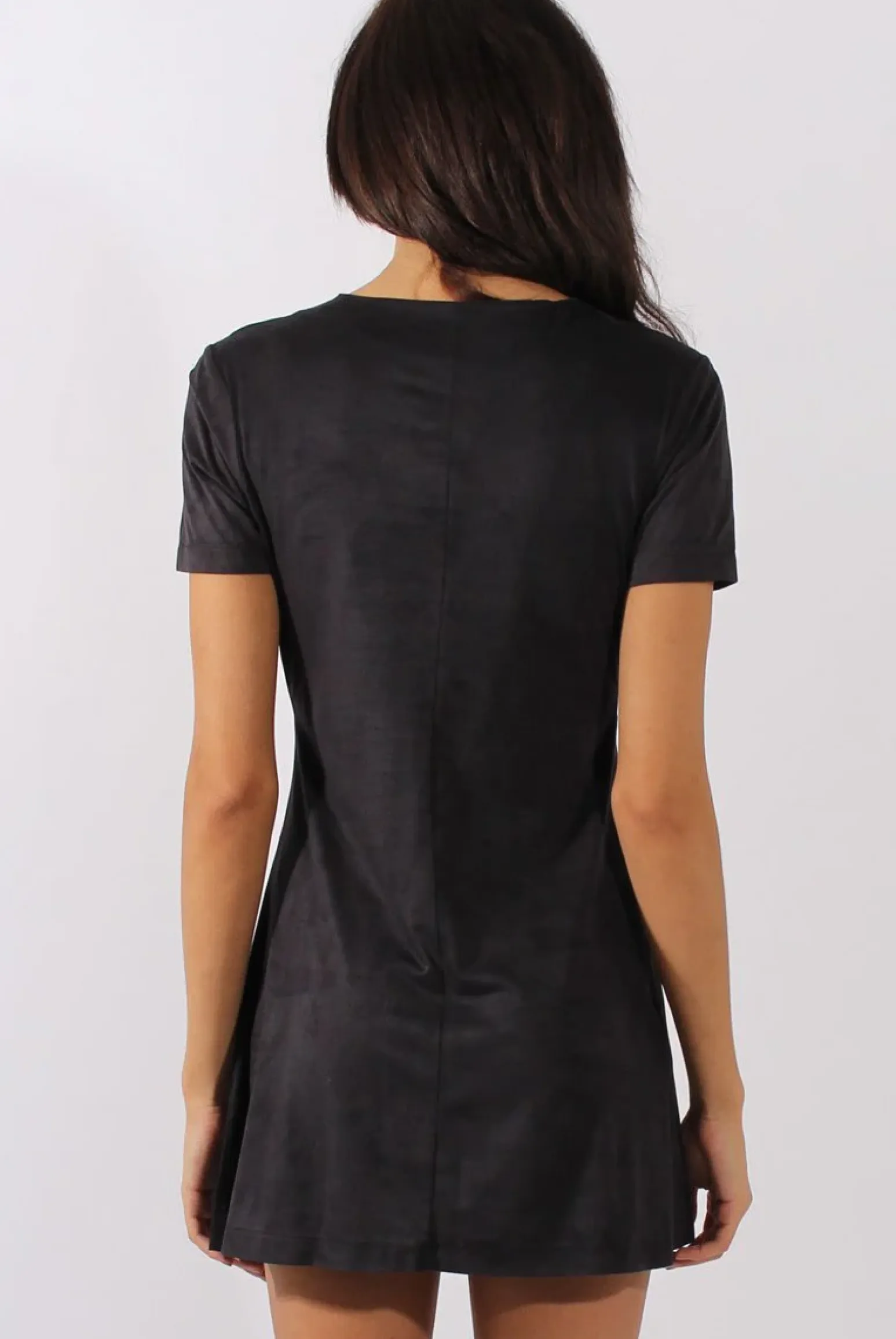 Rebellious Fashion Black Suede Lace Up Eyelet Skater Dress - Desire