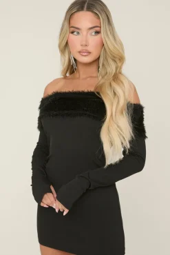 Rebellious Fashion Black Textured Fold Down Mini Dress - Megan