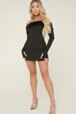 Rebellious Fashion Black Textured Fold Down Mini Dress - Megan