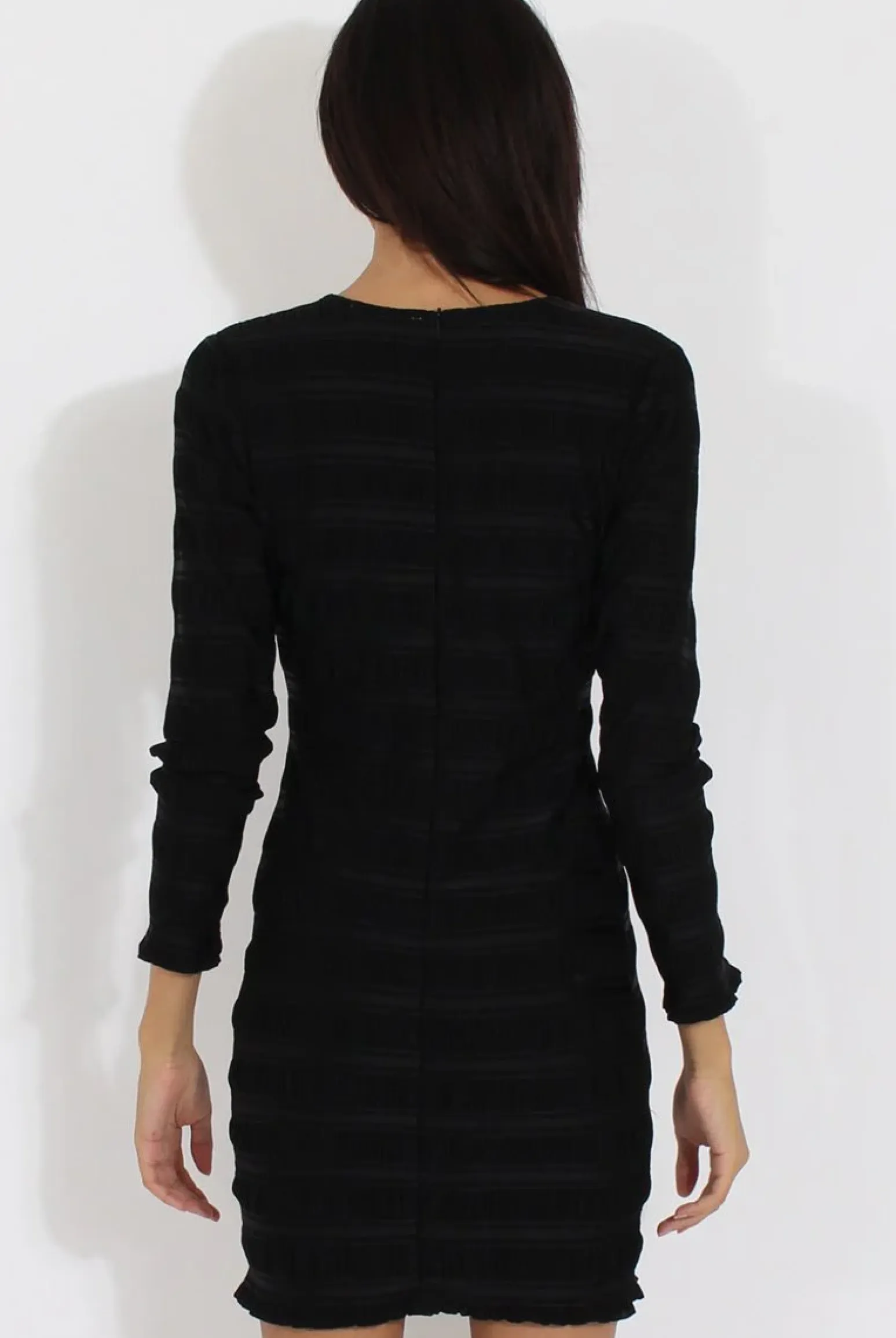 Rebellious Fashion Black Textured V Neck Bodycon Dress - Salome