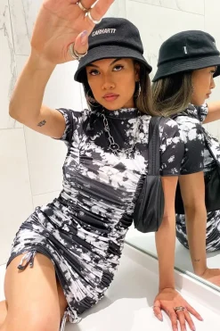 Rebellious Fashion Black Tie Dye Ruched Mini Dress - Lauralie