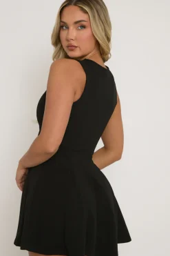 Rebellious Fashion Black Tie Front Pleated Mini Dress - Irma