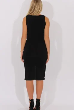 Rebellious Fashion Black Tie Knot Front Slinky Dress - Robin