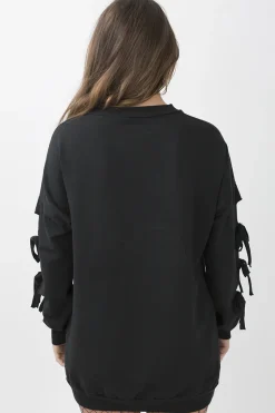 Rebellious Fashion Black Tie Sleeve Detail Jumper Dress - Gina