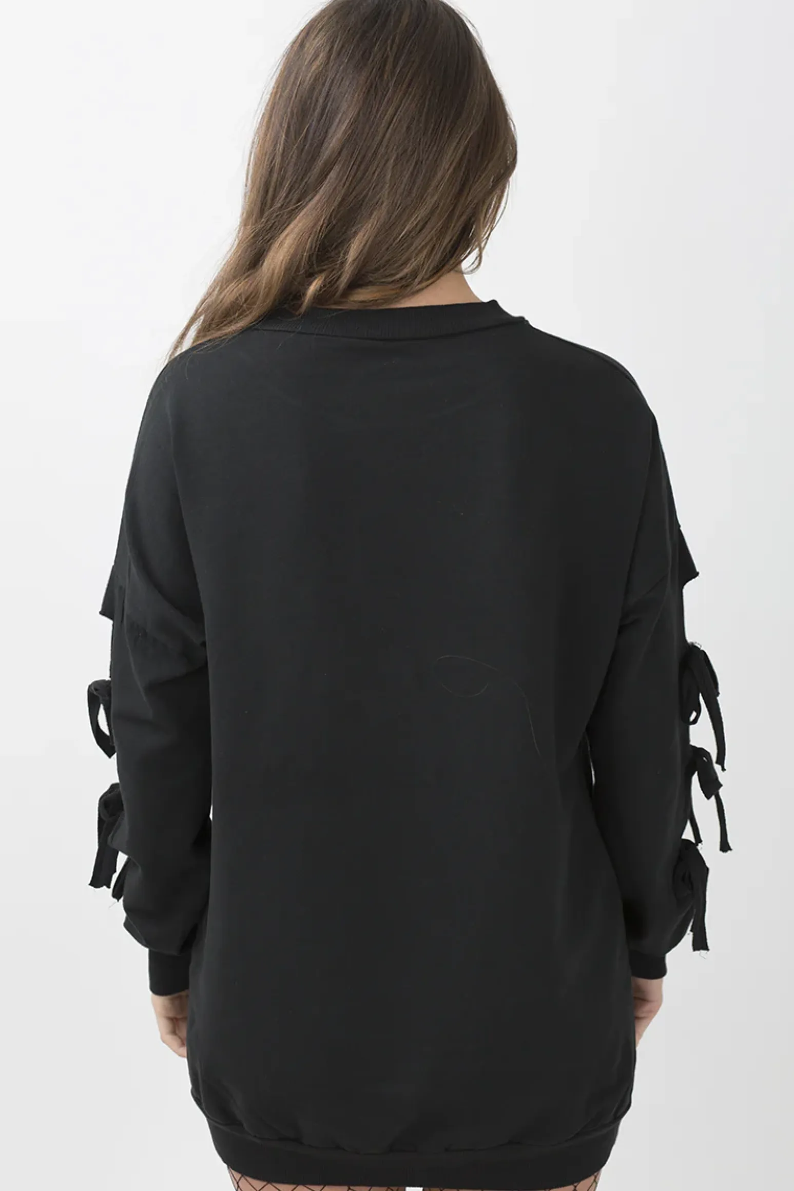Rebellious Fashion Black Tie Sleeve Detail Jumper Dress - Gina