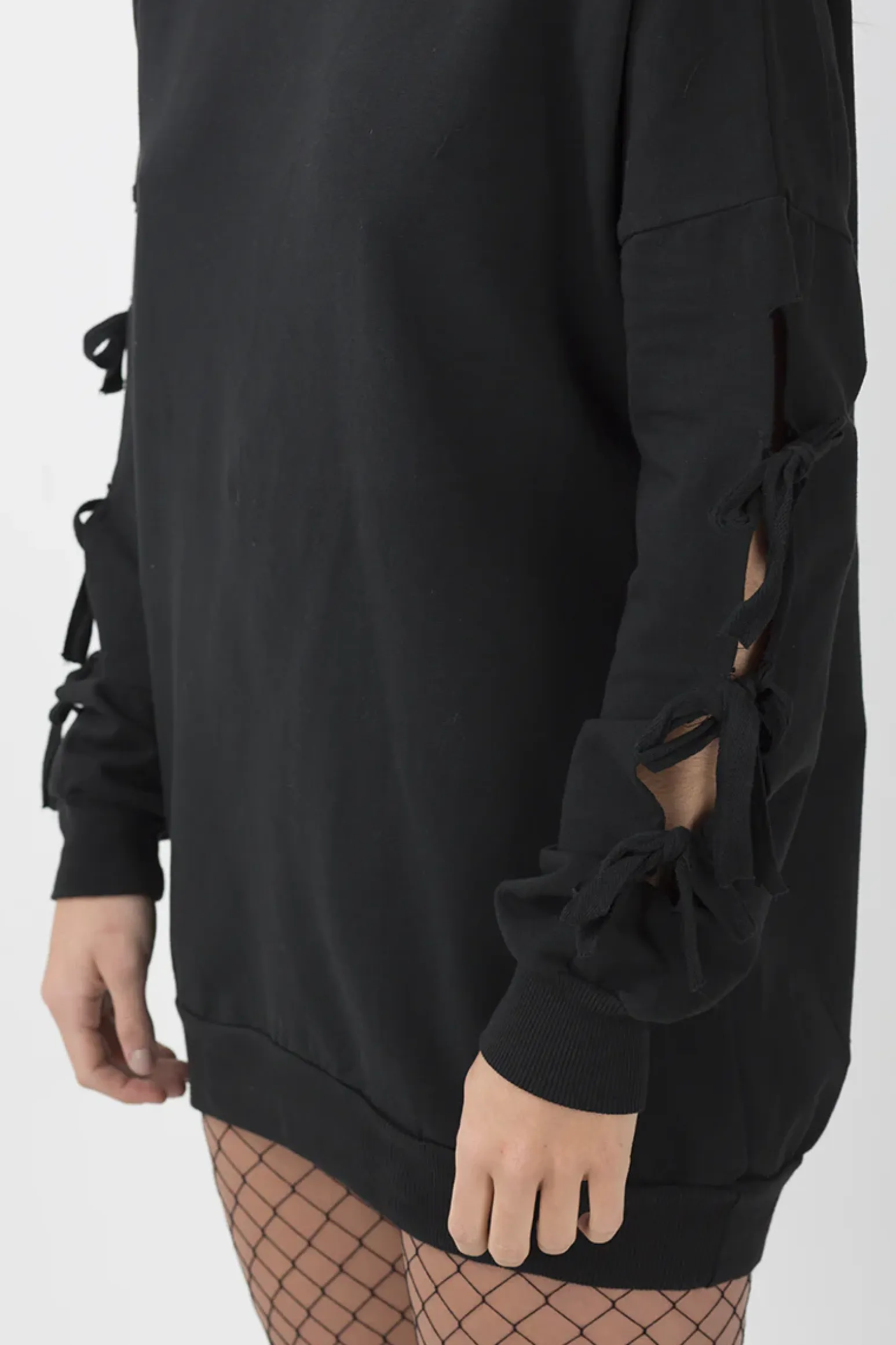 Rebellious Fashion Black Tie Sleeve Detail Jumper Dress - Gina