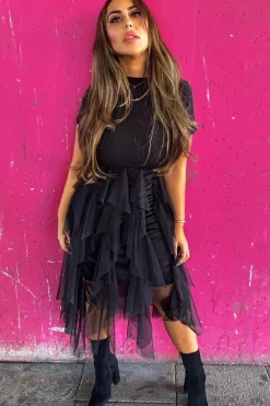 Rebellious Fashion Black Top Black Tulle Skirt Dress - Pola