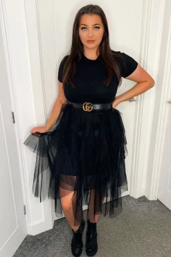 Rebellious Fashion Black Top Black Tulle Skirt Dress - Pola