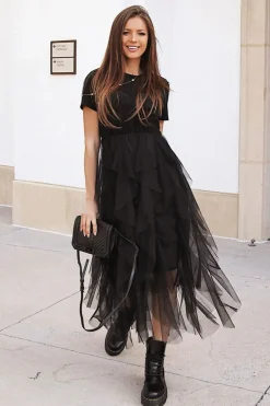 Rebellious Fashion Black Top Black Tulle Skirt Dress - Pola