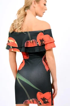 Rebellious Fashion Black Tulip Bardot Bodycon Dress - Kelis