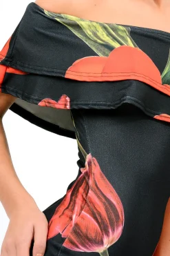 Rebellious Fashion Black Tulip Bardot Bodycon Dress - Kelis
