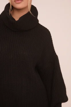 Rebellious Fashion Black Turtle Neck Knit Jumper Dress - Brooke