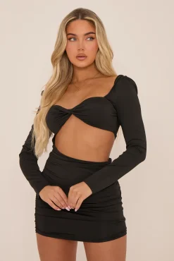 Rebellious Fashion Black Twist Detail Cut Out Mini Dress - Ellie