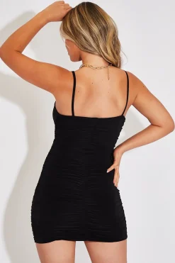 Rebellious Fashion Black Twist Front Slinky Mini Dress - Kambry