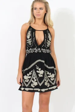 Rebellious Fashion Black V Front Pattern Dress - Megan