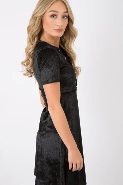 Rebellious Fashion Black Velvet Lace Up Skater Dress - Taylah