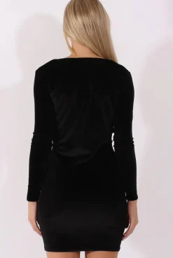 Rebellious Fashion Black Velvet Long Sleeve Cowl Neck Dress - Asteroid