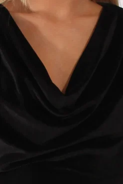 Rebellious Fashion Black Velvet Long Sleeve Cowl Neck Dress - Asteroid