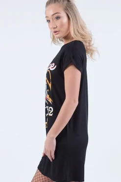 Rebellious Fashion Black Vintage Eagle T-Shirt Dress - Eloise