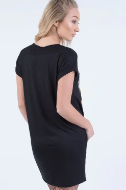 Rebellious Fashion Black Vintage Eagle T-Shirt Dress - Eloise