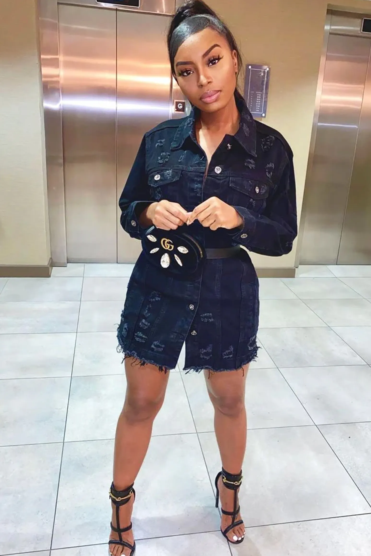 Rebellious Fashion Black Washed Distressed Denim Shirt Dress - Chloey