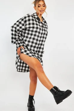Rebellious Fashion Black White Gingham Check Shirt Dress - Chesca