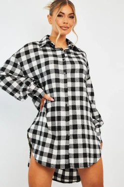 Rebellious Fashion Black White Gingham Check Shirt Dress - Chesca