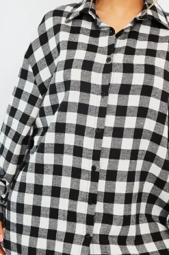 Rebellious Fashion Black White Gingham Check Shirt Dress - Chesca