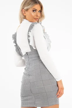 Rebellious Fashion Black White Houndstooth Crepe Ruffle Dress - Maisy