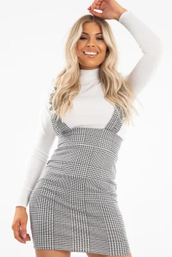 Rebellious Fashion Black White Houndstooth Crepe Ruffle Dress - Maisy