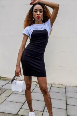Rebellious Fashion Black White Square Neckline Ribbed Midi Dress - Sunday