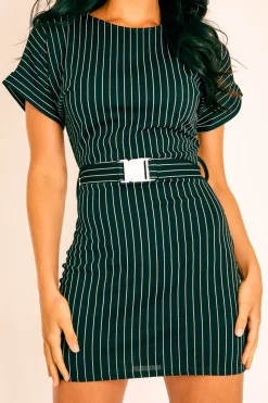 Rebellious Fashion Black White Stripe Belted T-shirt Dress - Madisen