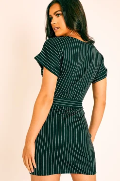 Rebellious Fashion Black White Stripe Belted T-shirt Dress - Madisen