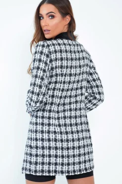 Rebellious Fashion Black White Tweed Button Blazer Dress - Sable