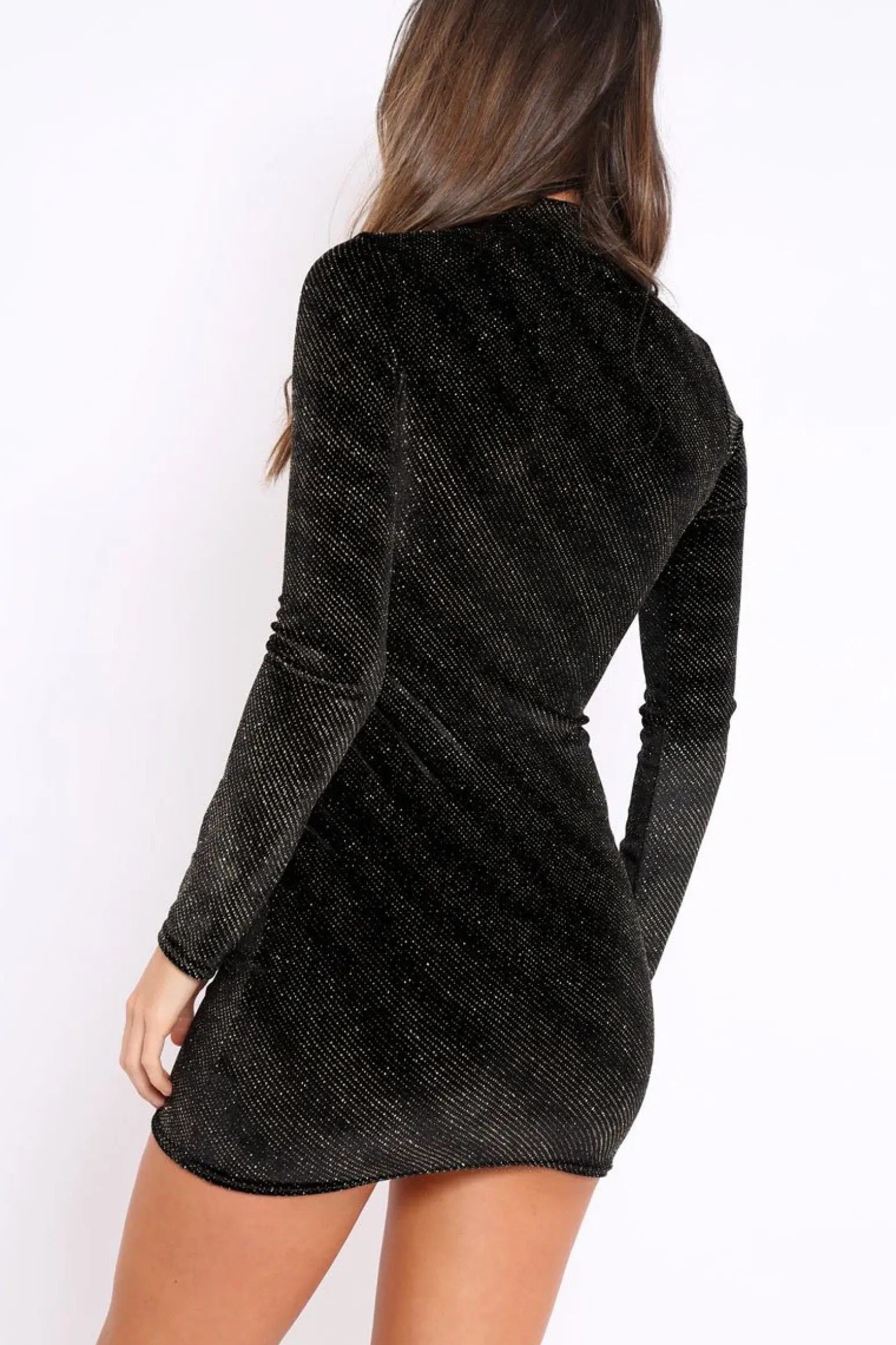 Rebellious Fashion Black with Gold Glitter Stripes High Neck Bodycon Dress - Azari
