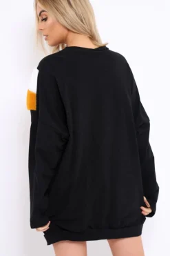 Rebellious Fashion Black with Mustard and White Chevron Fur Jumper Dress- Lula