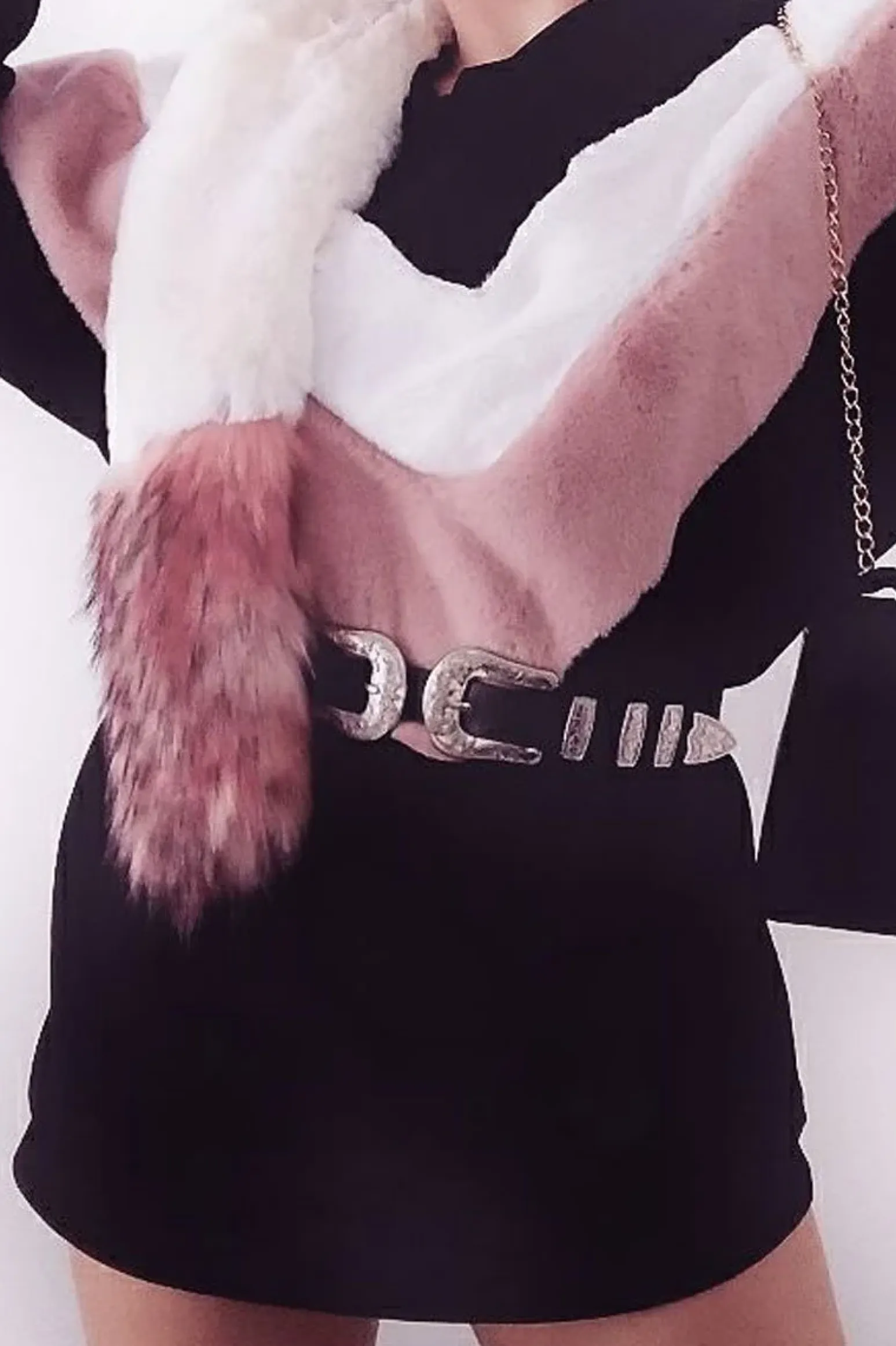 Rebellious Fashion Black with Rose and White Chevron Fur Jumper Dress- Lula