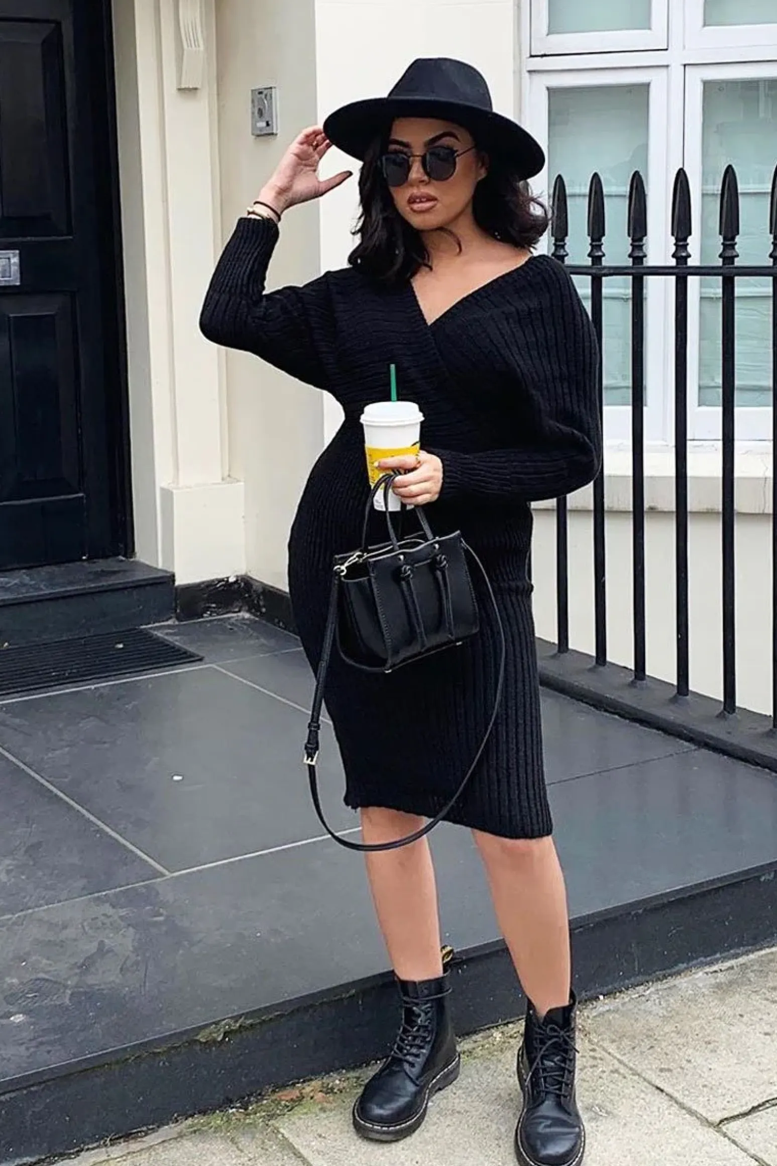 Rebellious Fashion Black Wrap Front Knit Midi Dress - Edan
