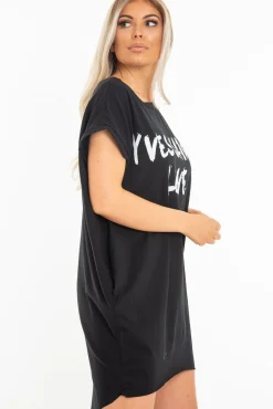 Rebellious Fashion Black Yves Saint Love Printed Slogan T-Shirt Dress - Jamey