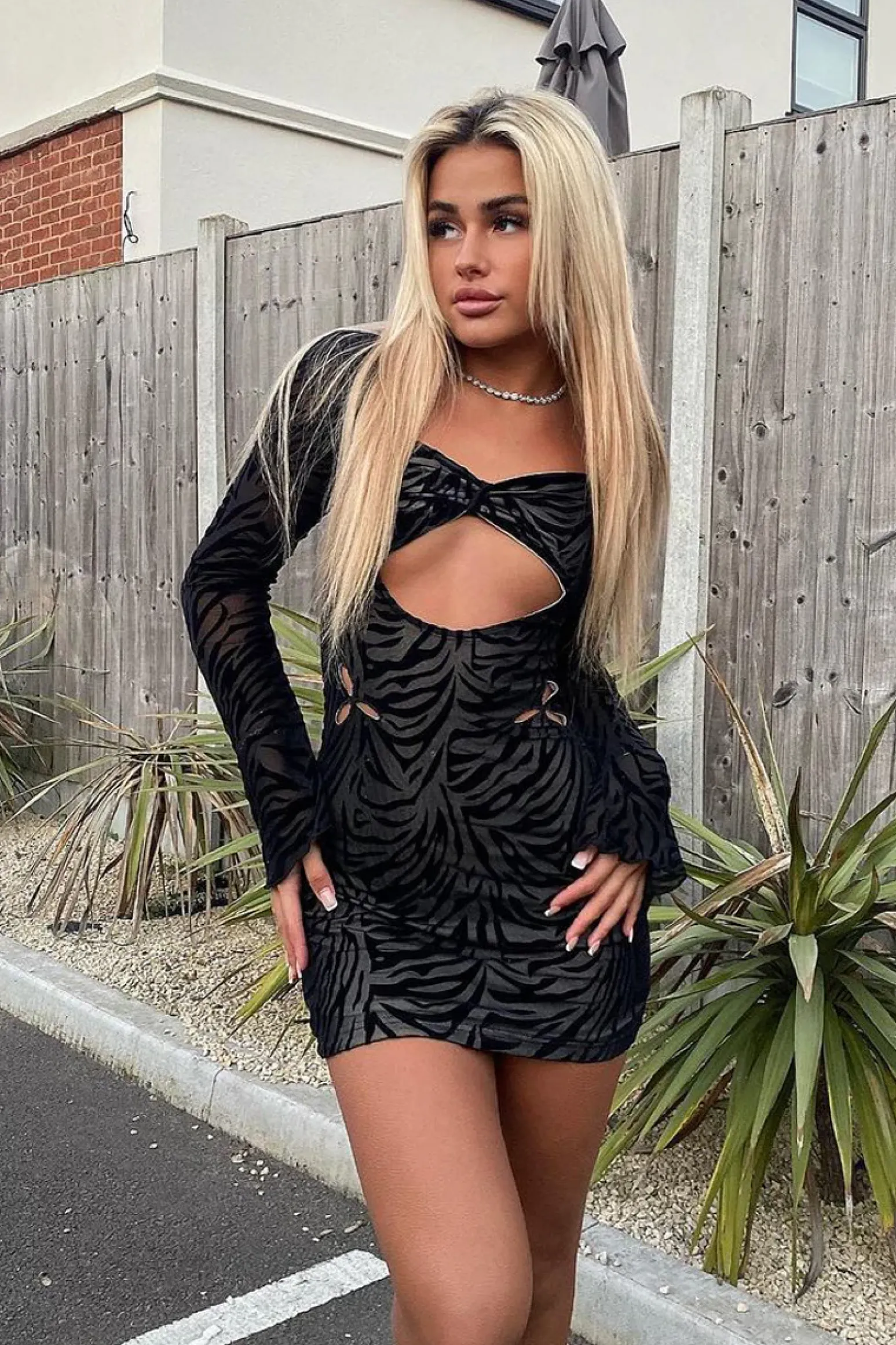 Rebellious Fashion Black Zebra Flock Print Cutout Mini Dress - Scarlett