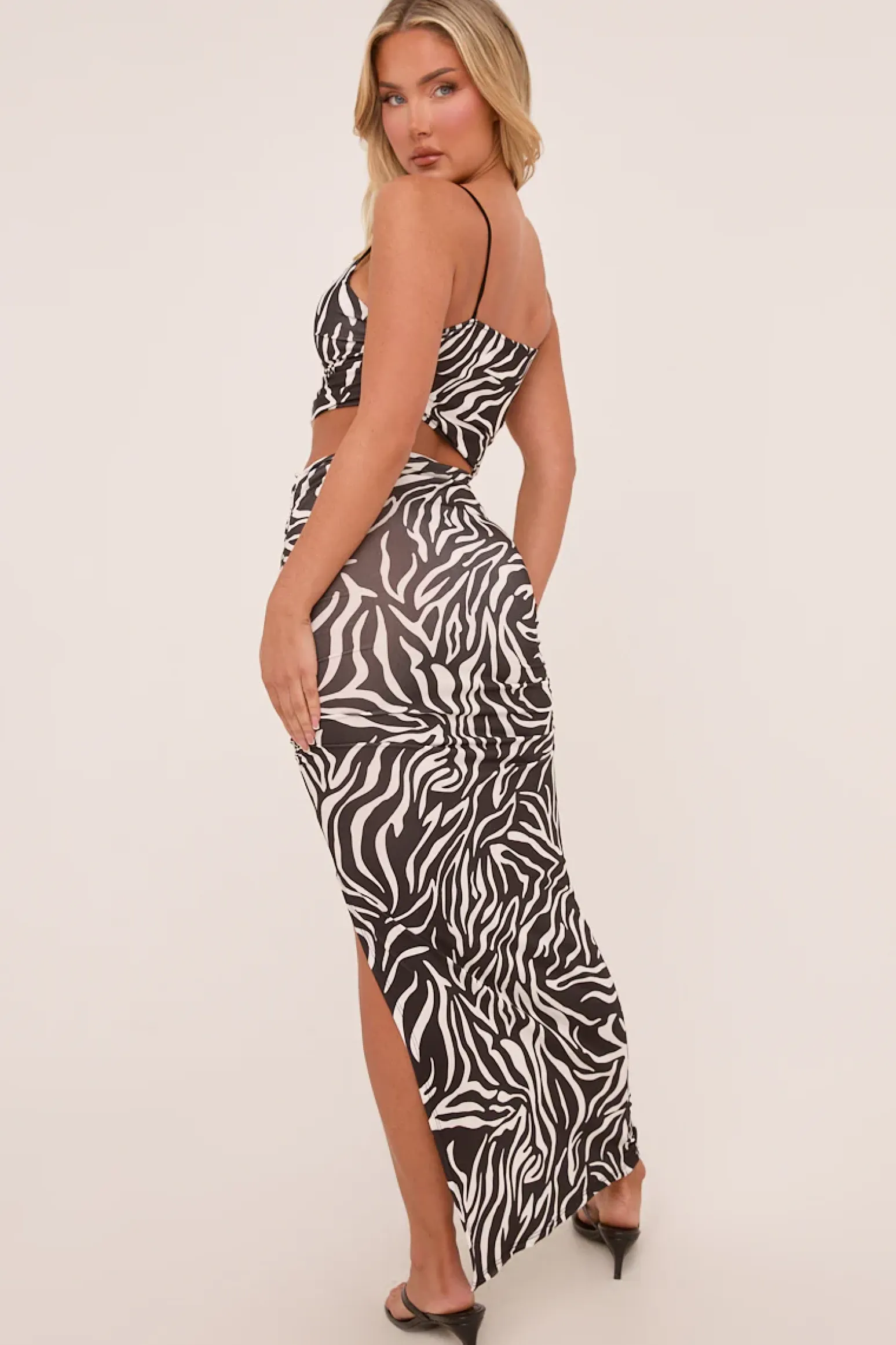 Rebellious Fashion Black Zebra Print Asymmetric Cut Out Maxi Dress - Bethany