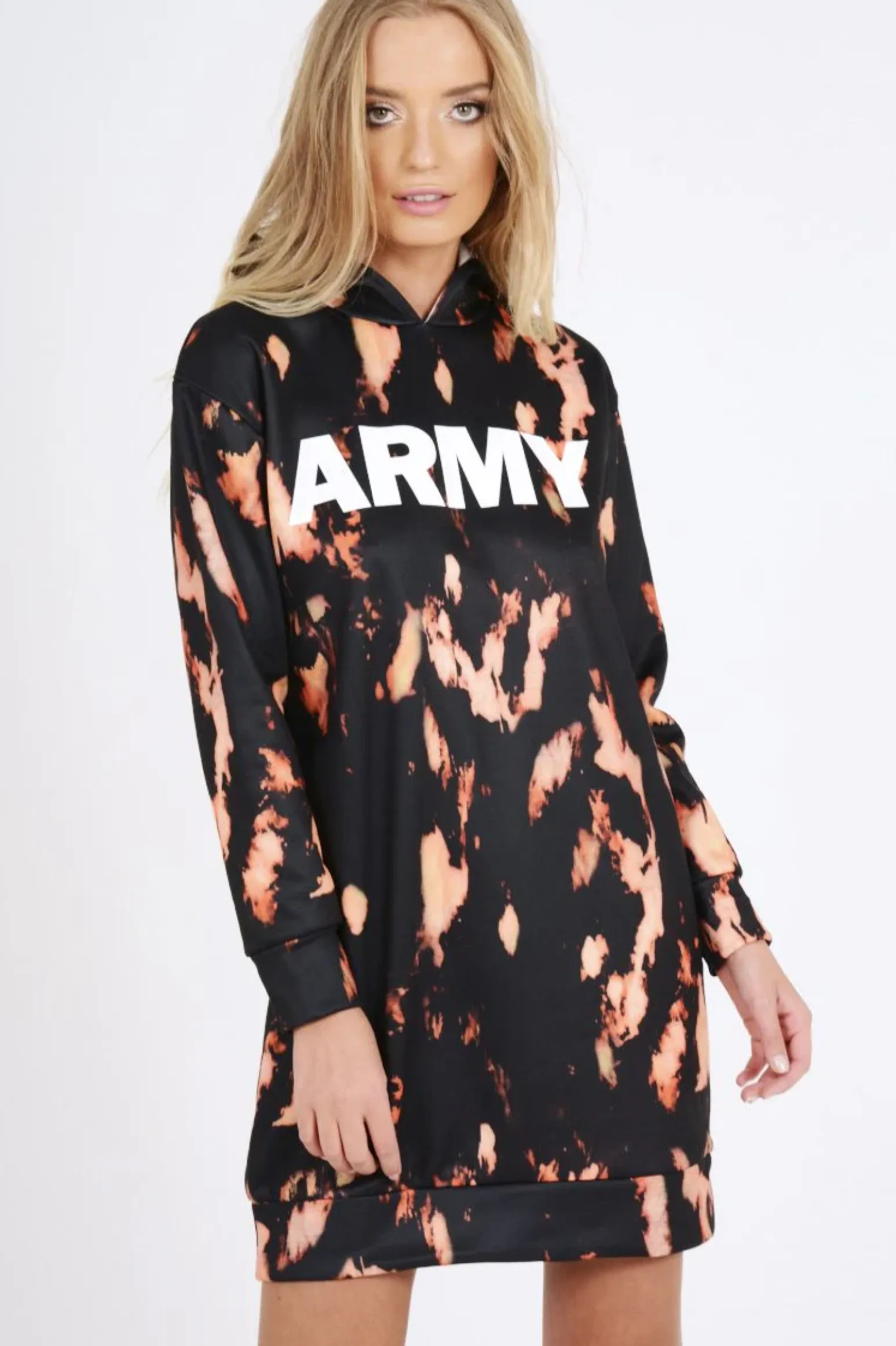 Rebellious Fashion Black Acid Wash Army Hoodie - Aime