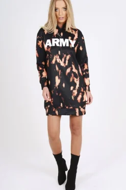 Rebellious Fashion Black Acid Wash Army Hoodie - Aime