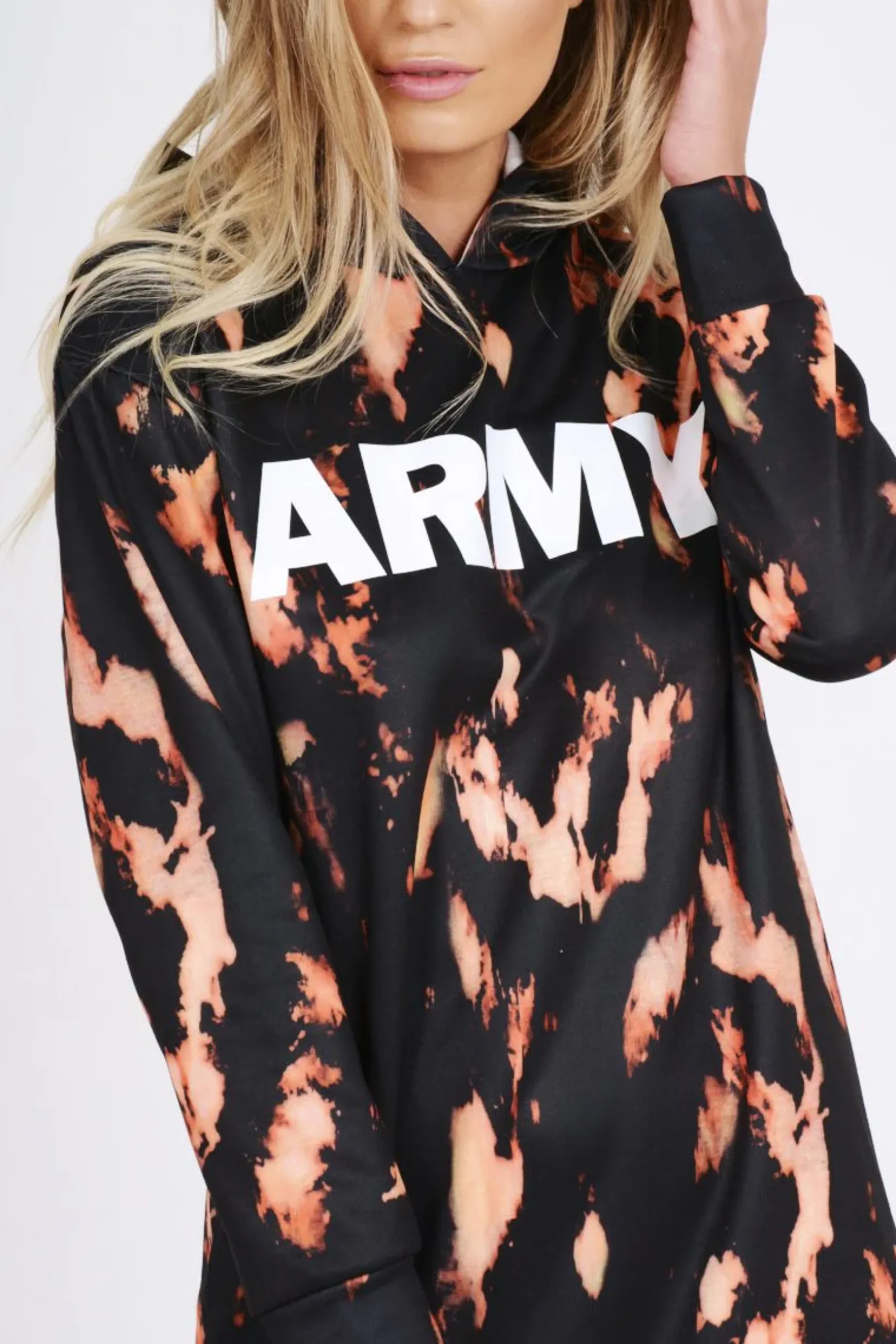 Rebellious Fashion Black Acid Wash Army Hoodie - Aime