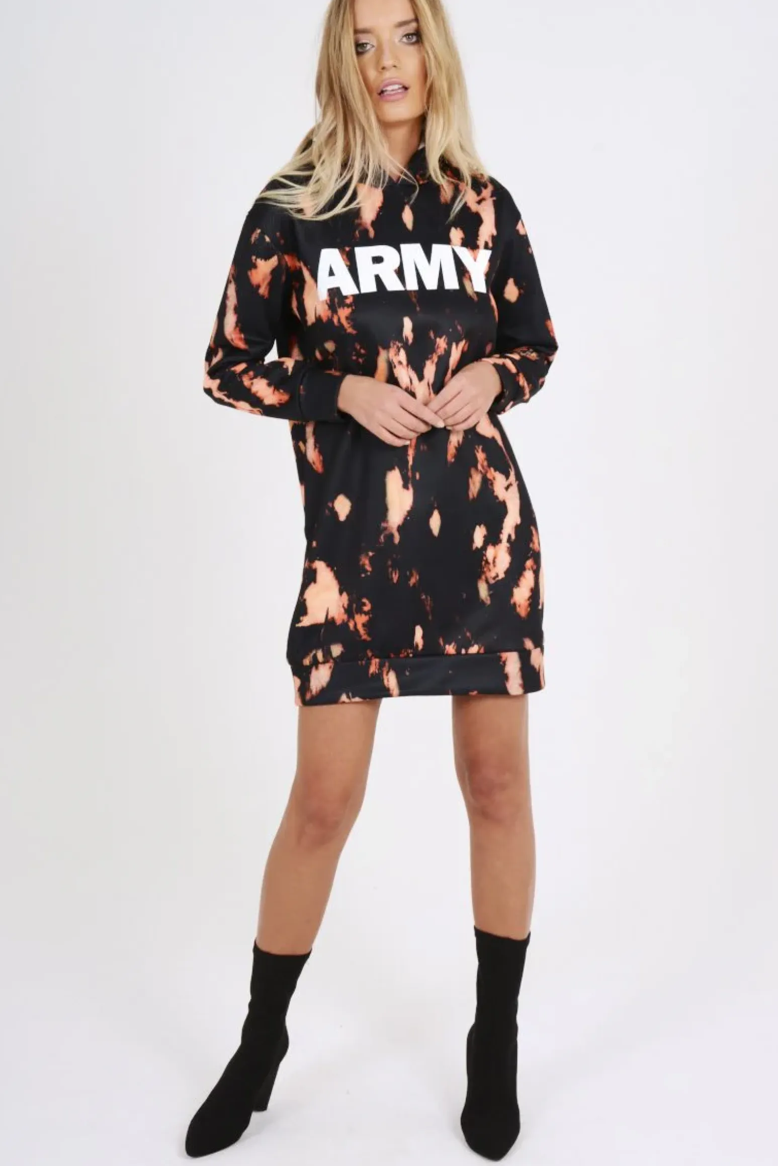 Rebellious Fashion Black Acid Wash Army Hoodie - Aime