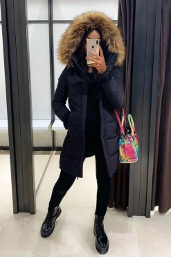 Rebellious Fashion Black Adjustable Back Long Puffer Coat - Maezie